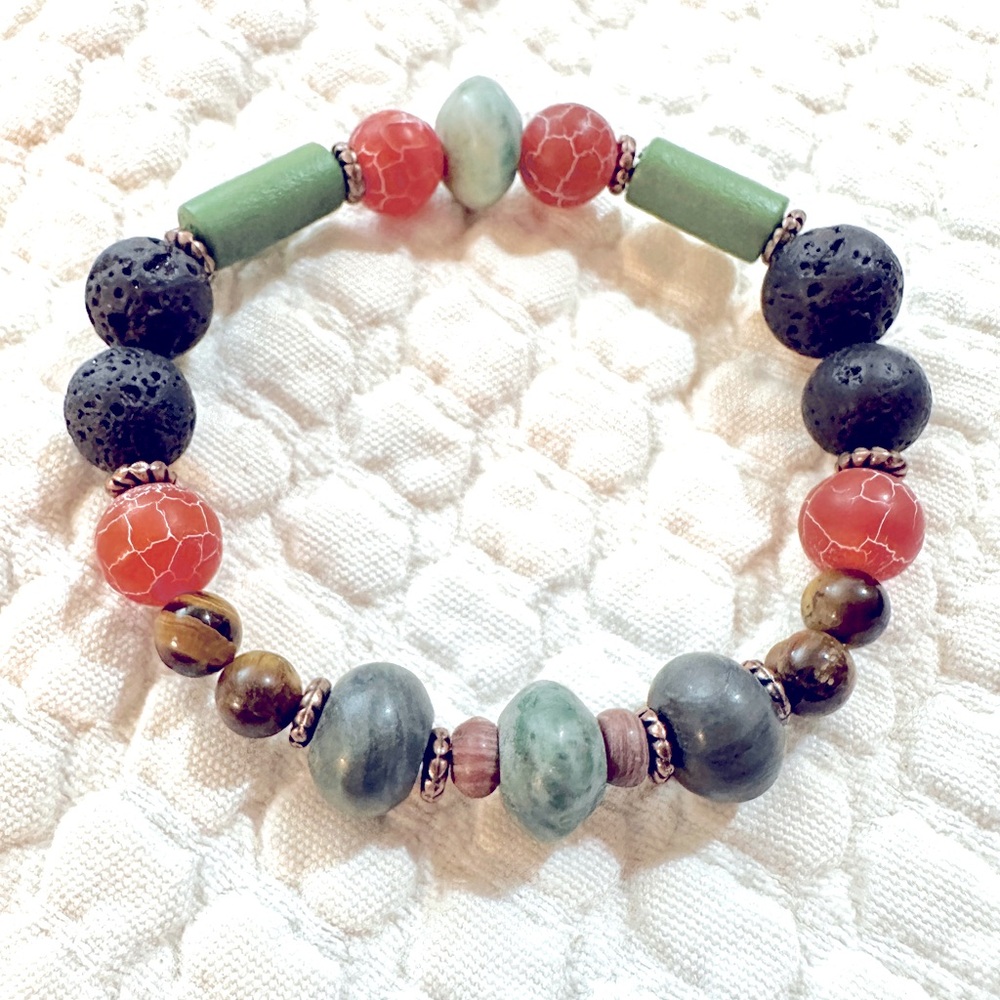 💝MEN’S GIFT IDEA! Bracelet with lava beads, dragon vein agate and tiger’s eye❣️
